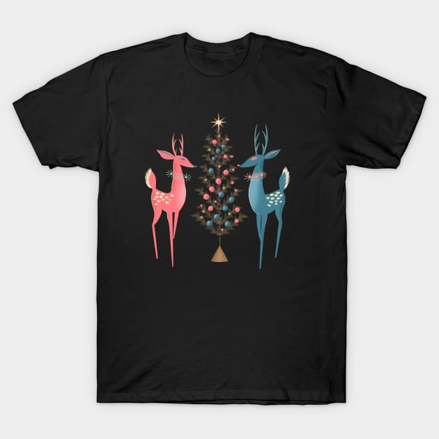 Midcentury Pink And Aqua Holiday At The North Pole T-Shirt by LittleBunnySunshine